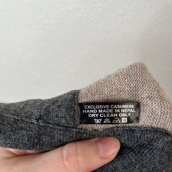 Himalaya Handmade Cashmere Poncho Cardigan Contrast Shawl Gray Open Front - Picture 5 of 6